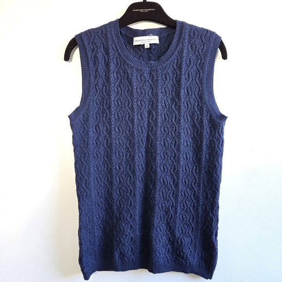 New Carolina Herrera Cashmere/Silk/Wool Crewneck Sleeveless Knitted Vest Sweater - Picture 7 of 11